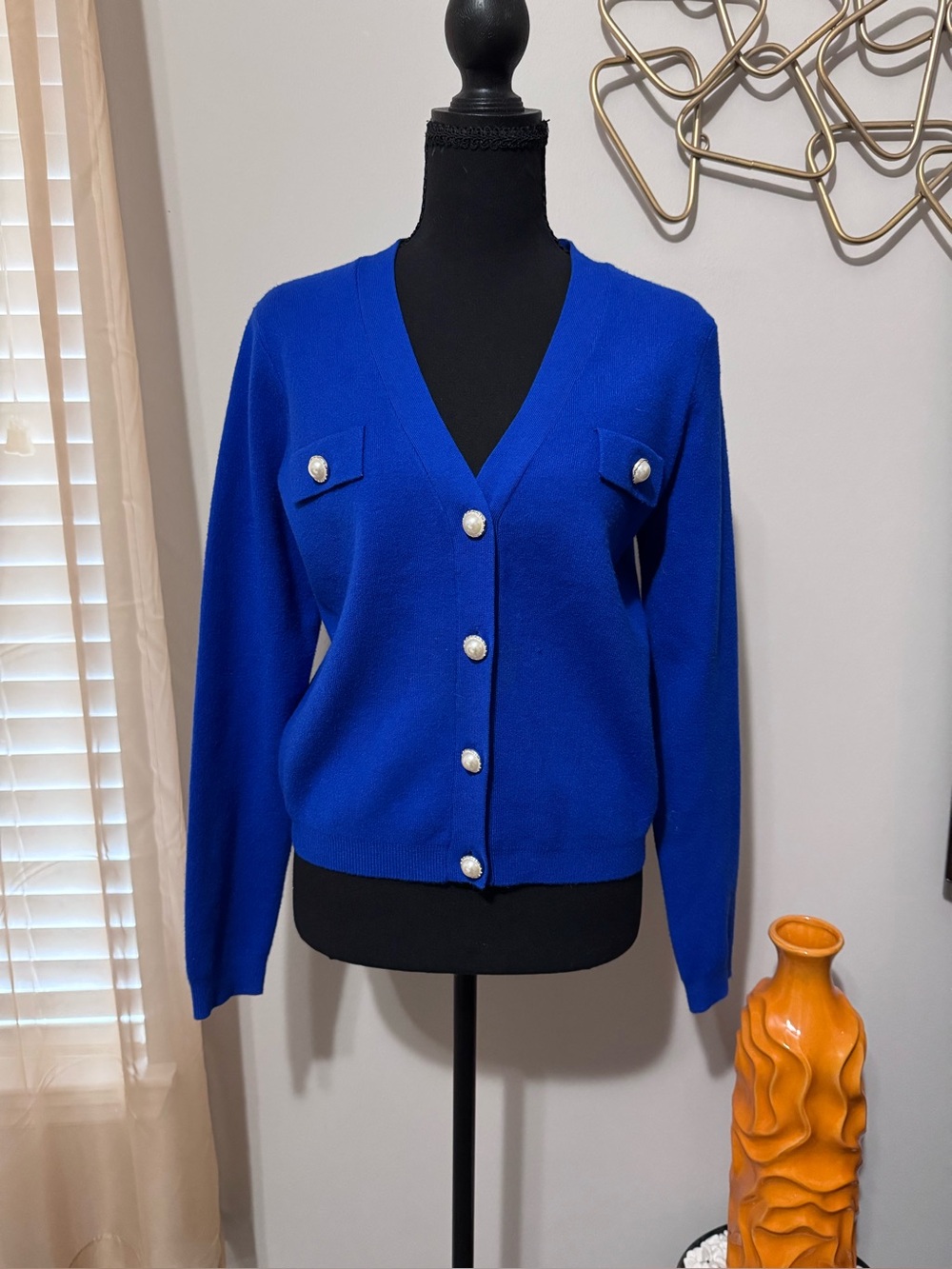 Philosophy Bright Blue V-Neck Button Cardigan